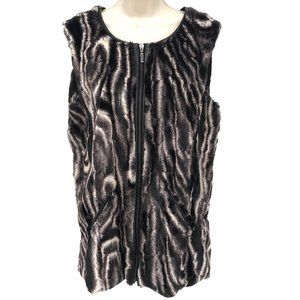 Style&Co Womens Black White Animal Print Faux Fur Front Zip Vest Size L